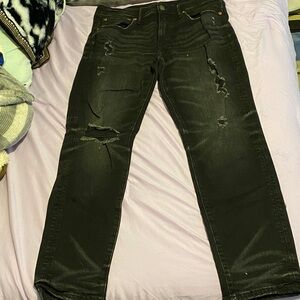 American Eagle Outfitters Men's Black Ripped Slim Jeans